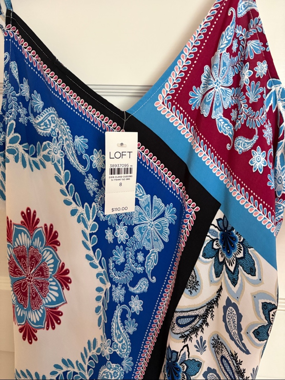 New Loft Summer Blue and White Paisley Sleeveless Maxi Dress with red. Size 8. - Picture 2 of 5